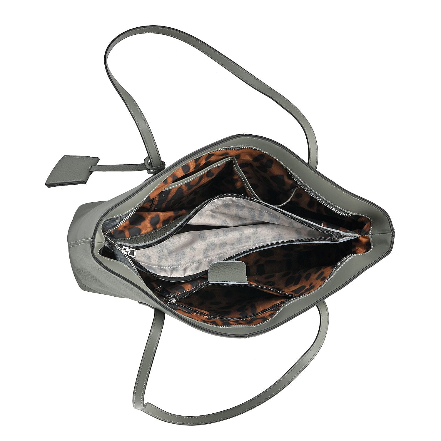 Rome Closeout Genuine Leather Solid Tote Bag - Sage