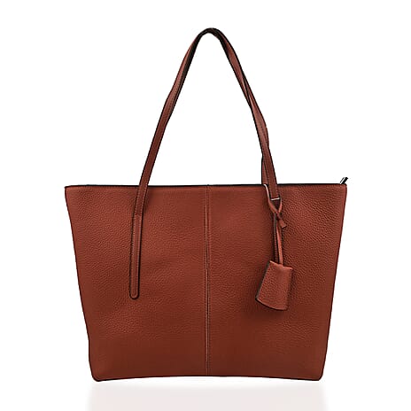 Genuine Leather Solid Tote Bag - Dusky Pink