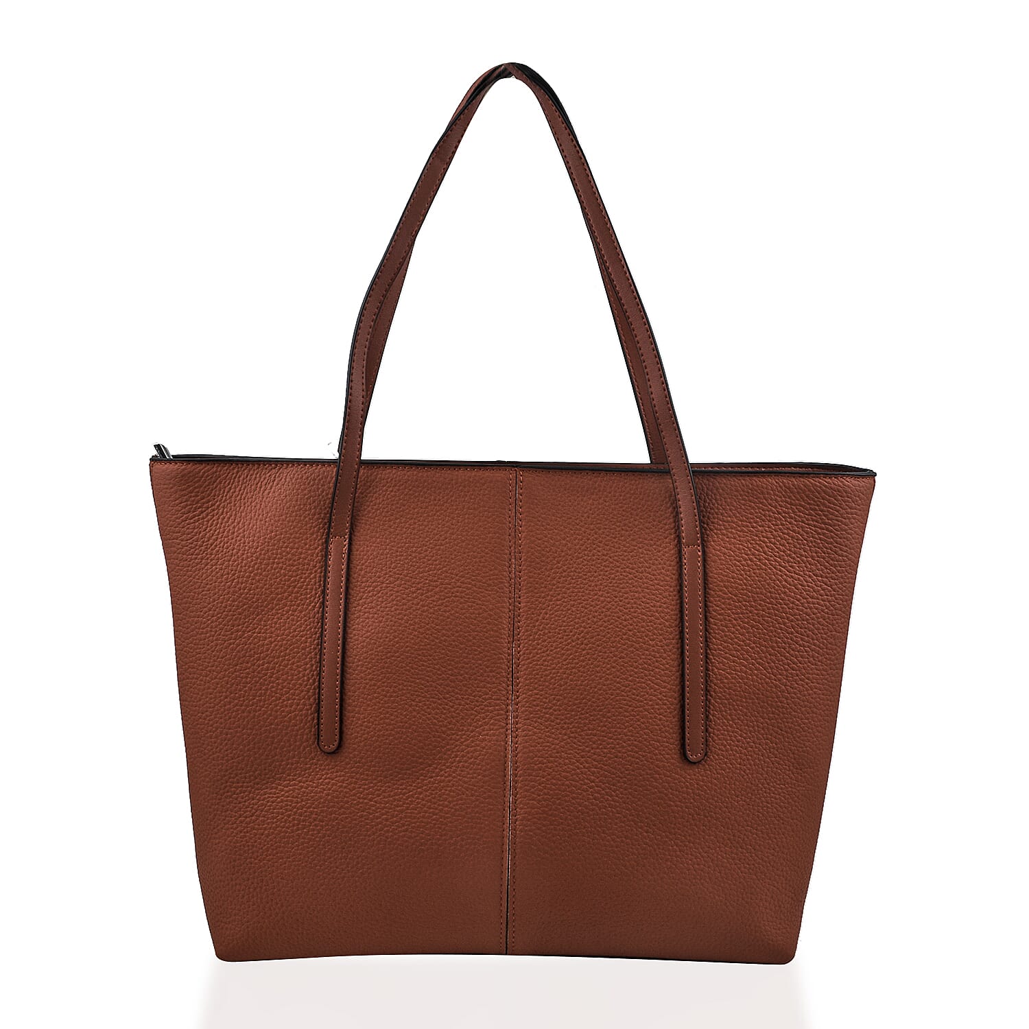 Genuine Leather Solid Tote Bag - Dusky Pink