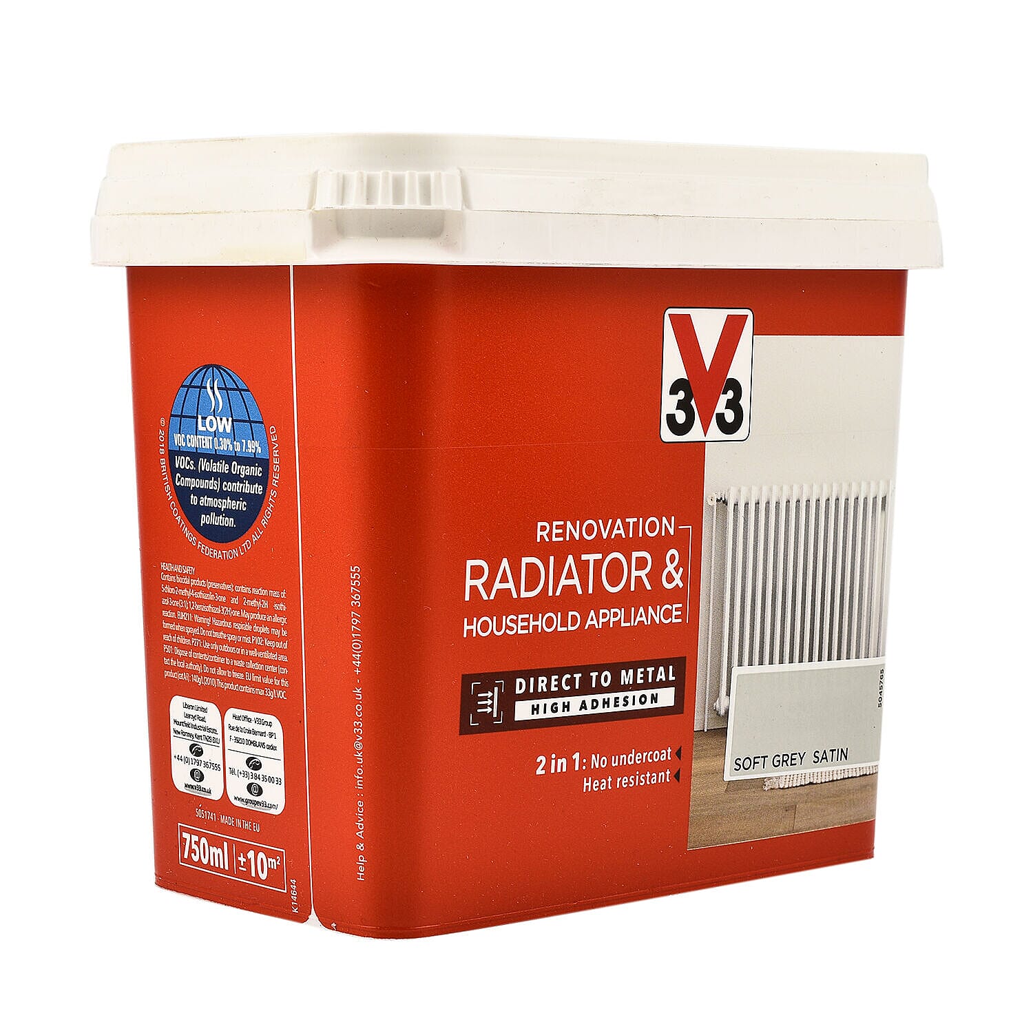 V33 Renovation Radiator & Appliances Paint Satin Finish - 750ml  Soft Grey