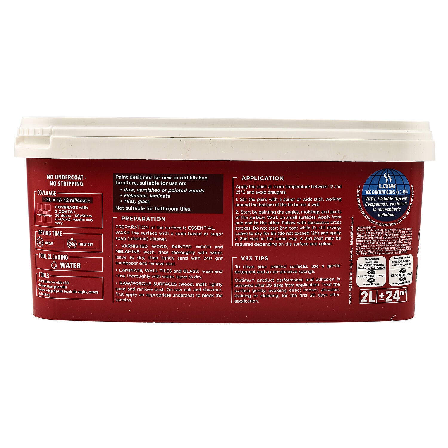 V33 Renovation Cupboard and Cabinet Paint Satin Finish - 2L Soft Grey