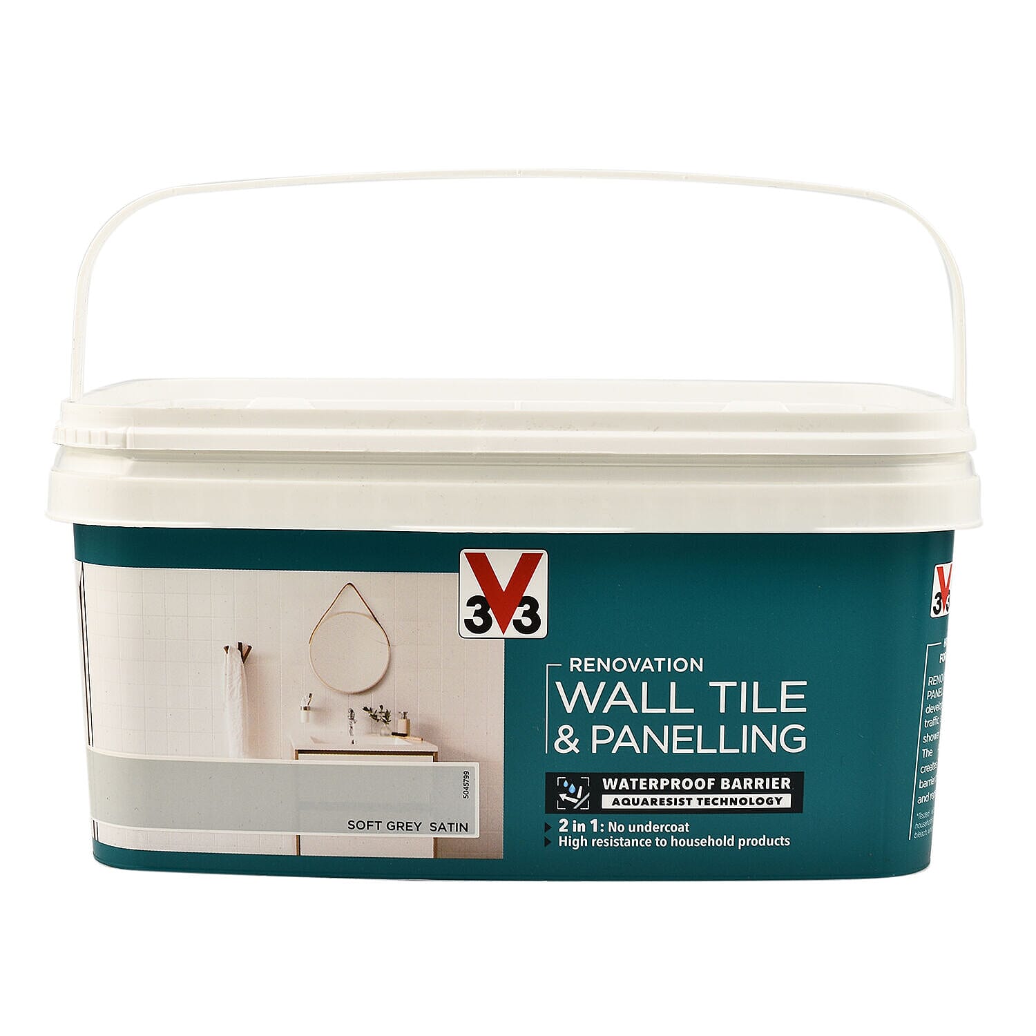 V33 Renovation Wall Tile and Panelling Paint Satin Finish -2L - Soft Grey