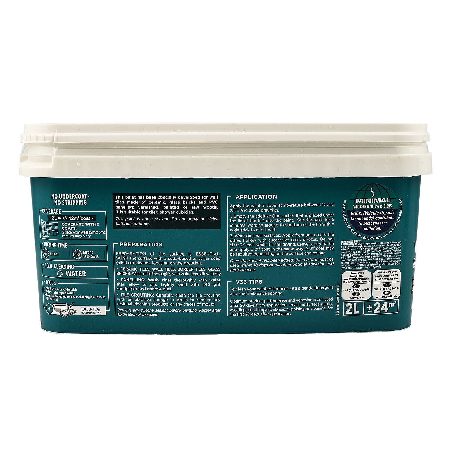 V33 Renovation Wall Tile and Panelling Paint Satin Finish -2L - Soft Grey