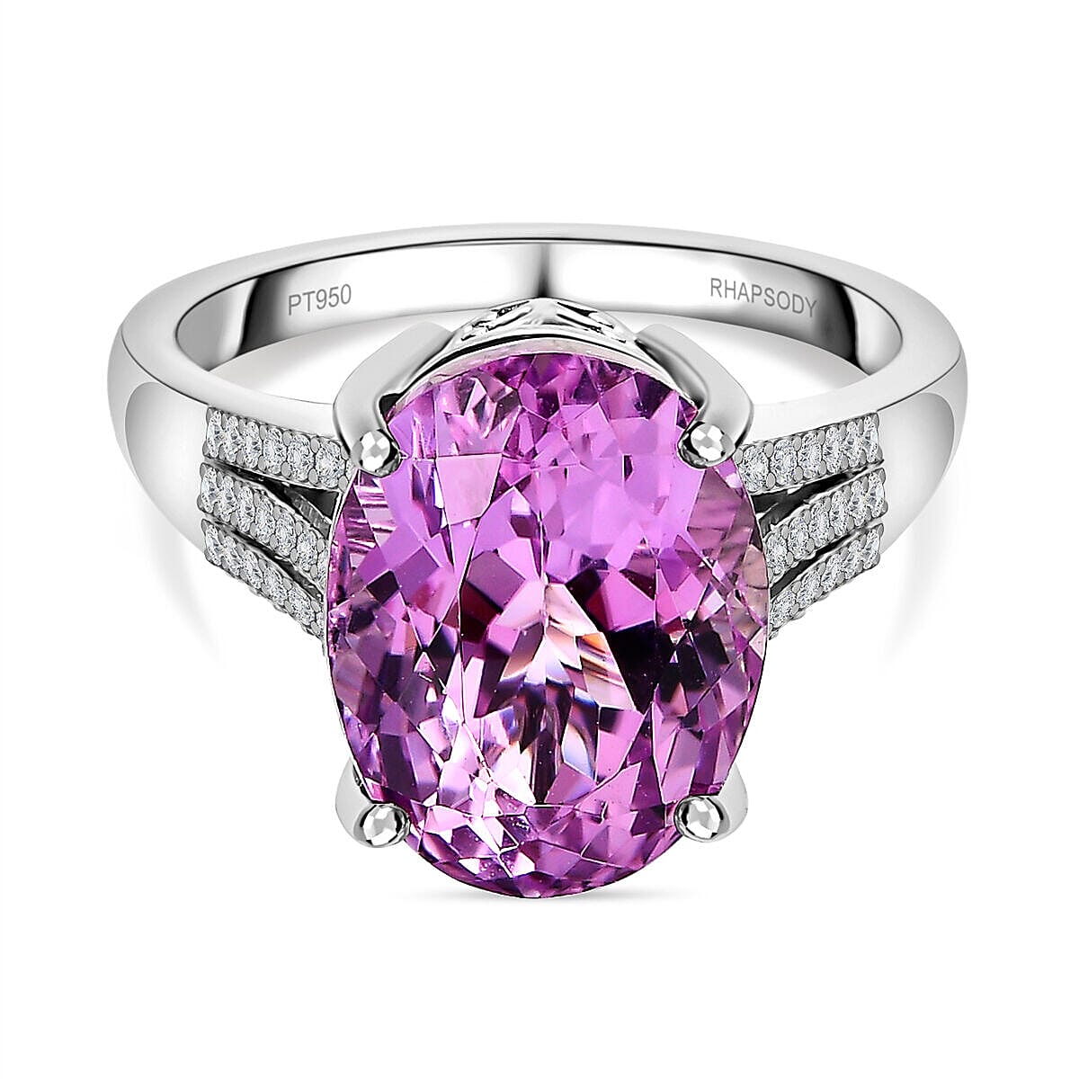 RHAPSODY 950 Platinum AAAA Patroke Kunzite and Diamond (VS-E-F) Ring 8.79 Ct, Platinum Wt. 7.31 Gms