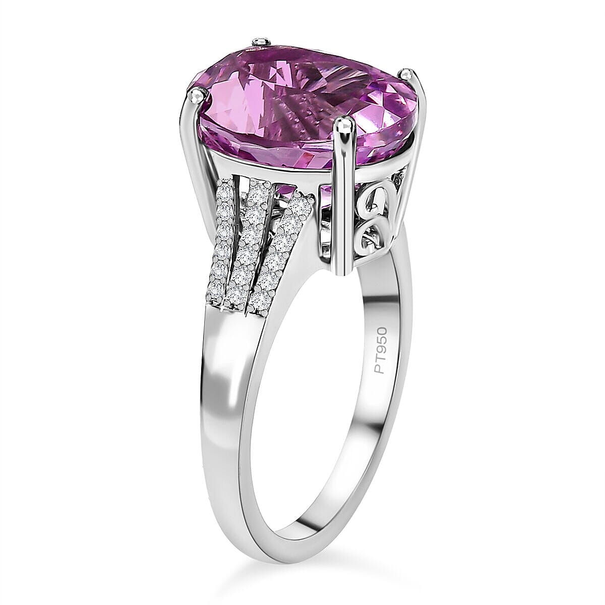 RHAPSODY 950 Platinum AAAA Patroke Kunzite and Diamond (VS-E-F) Ring 8.79 Ct, Platinum Wt. 7.31 Gms