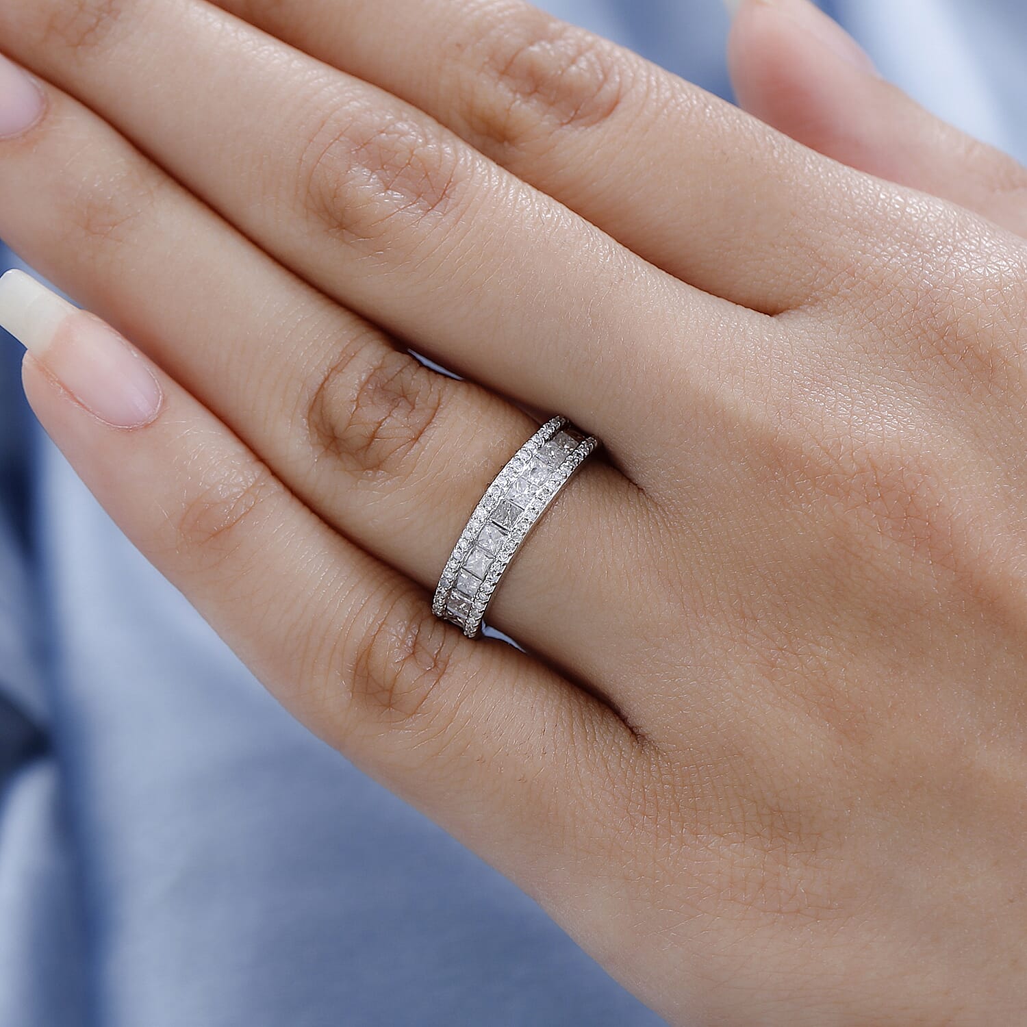 9K White Gold SGL Certified Diamond (G-H) Band Ring 1.00 Ct