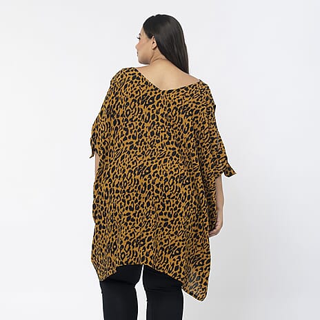 Tamsy 100% Viscose Cold Shoulder Longline Top (One Siz,8-18) - Brown