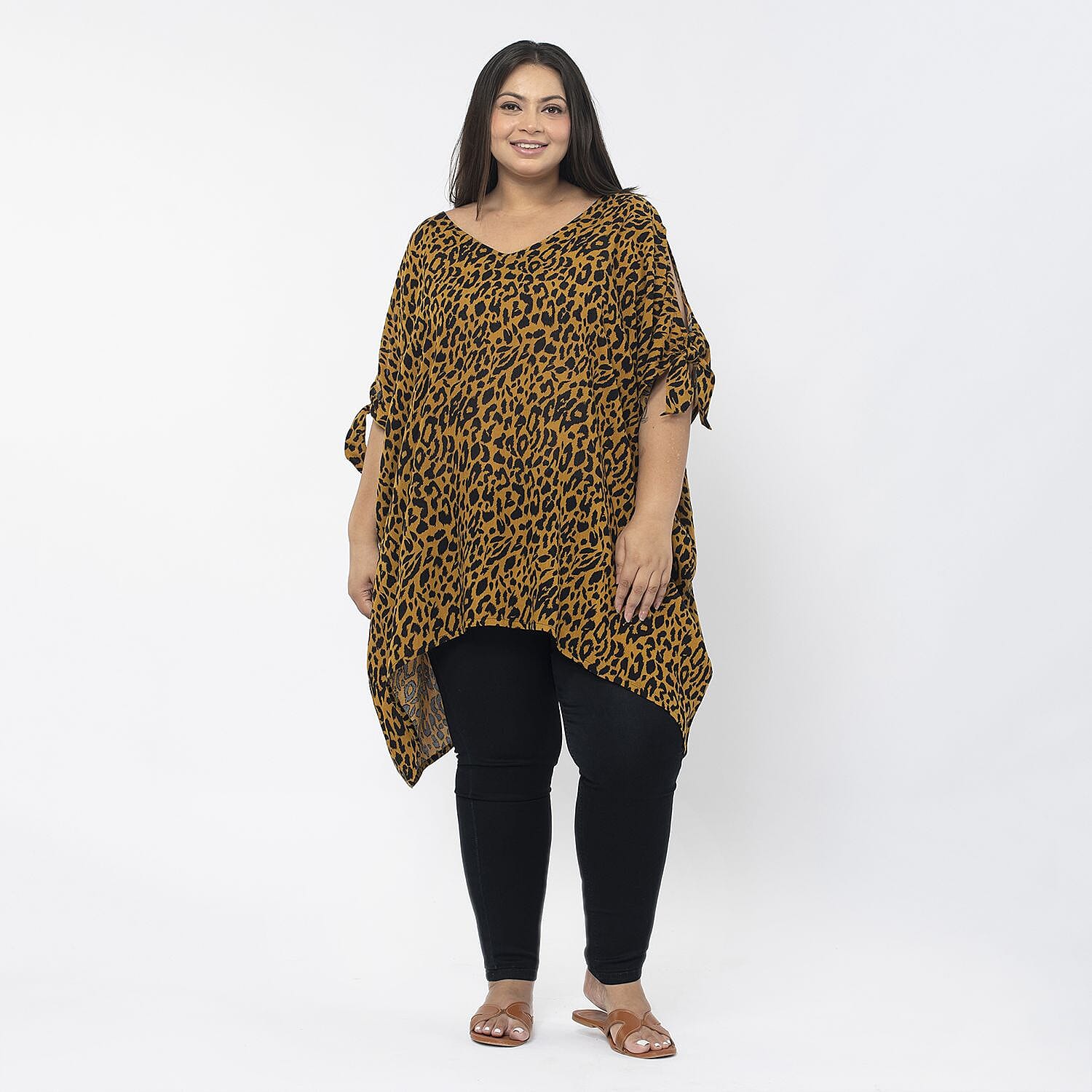 Tamsy 100% Viscose Cold Shoulder Longline Top (One Size Curve, 20-26) - Brown