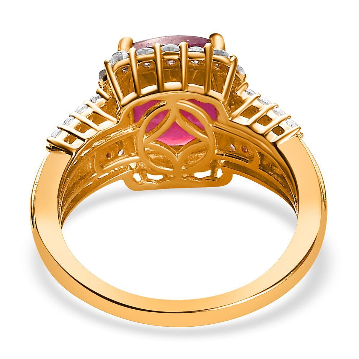 African Ruby, Natural Zircon and Champagne Diamond Ring in 18K Vermeil Yellow Gold Plated Sterling Silver 6.01 Ct