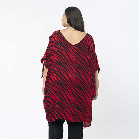 Tamsy 100% Viscose Cold Shoulder Longline Top (One Size,8-18) - Red & Black