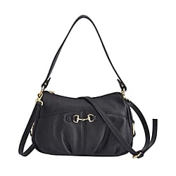 Genuine Leather Crossbody Bag with Detachable Strap - Black