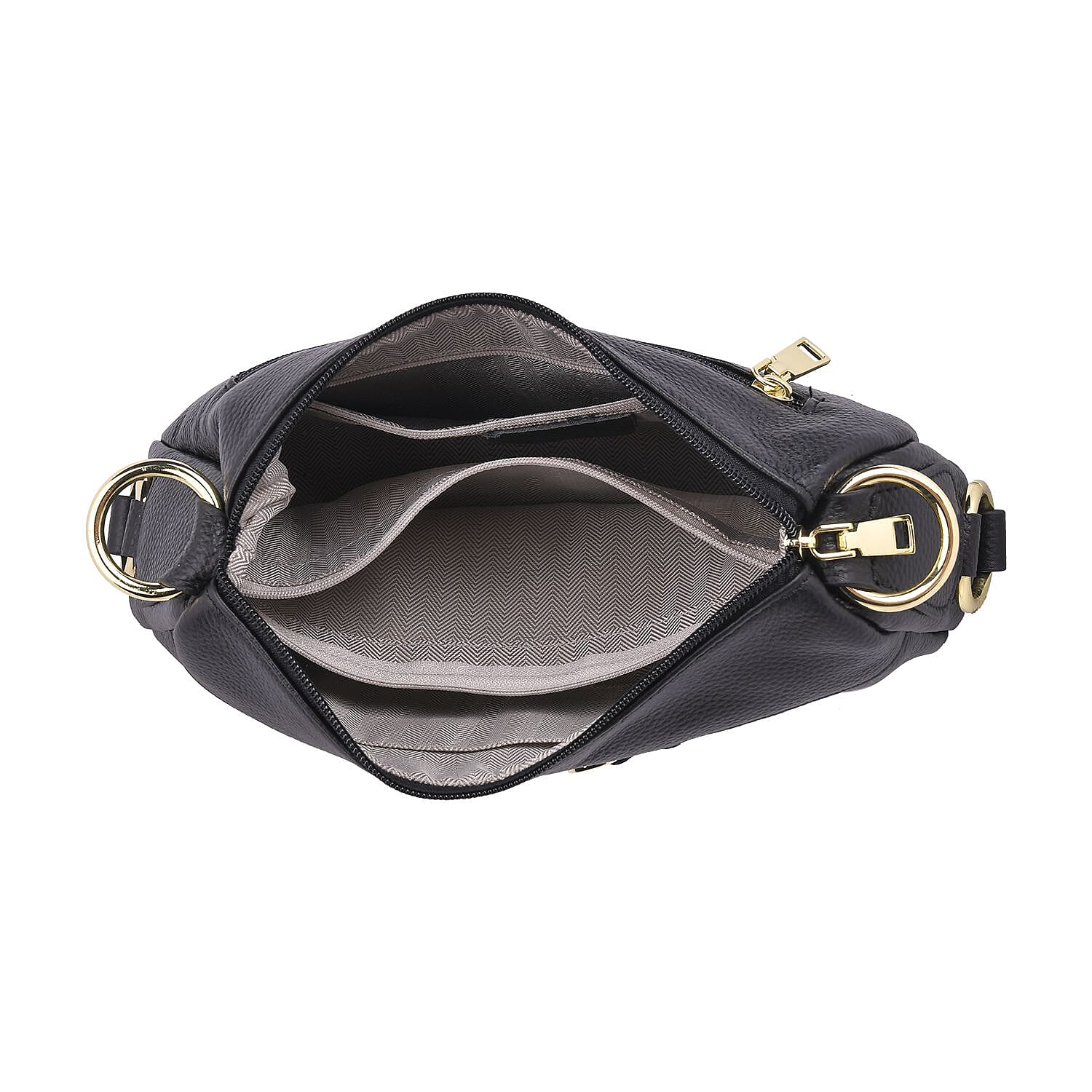 Genuine Leather Crossbody Bag with Detachable Strap - Black