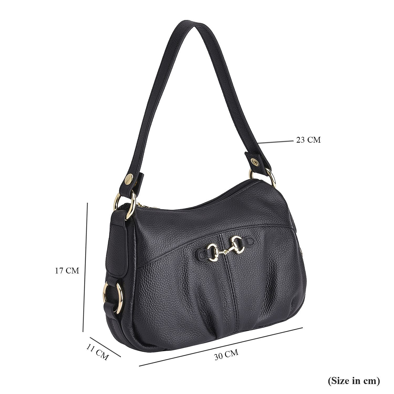 Genuine Leather Crossbody Bag with Detachable Strap - Black