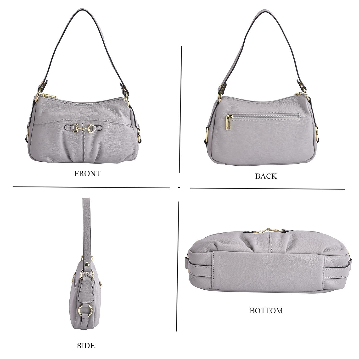 Genuine Leather Crossbody Bag with Detachable Strap - Grey