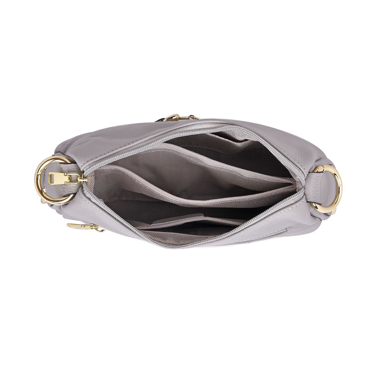 Genuine Leather Crossbody Bag with Detachable Strap - Grey