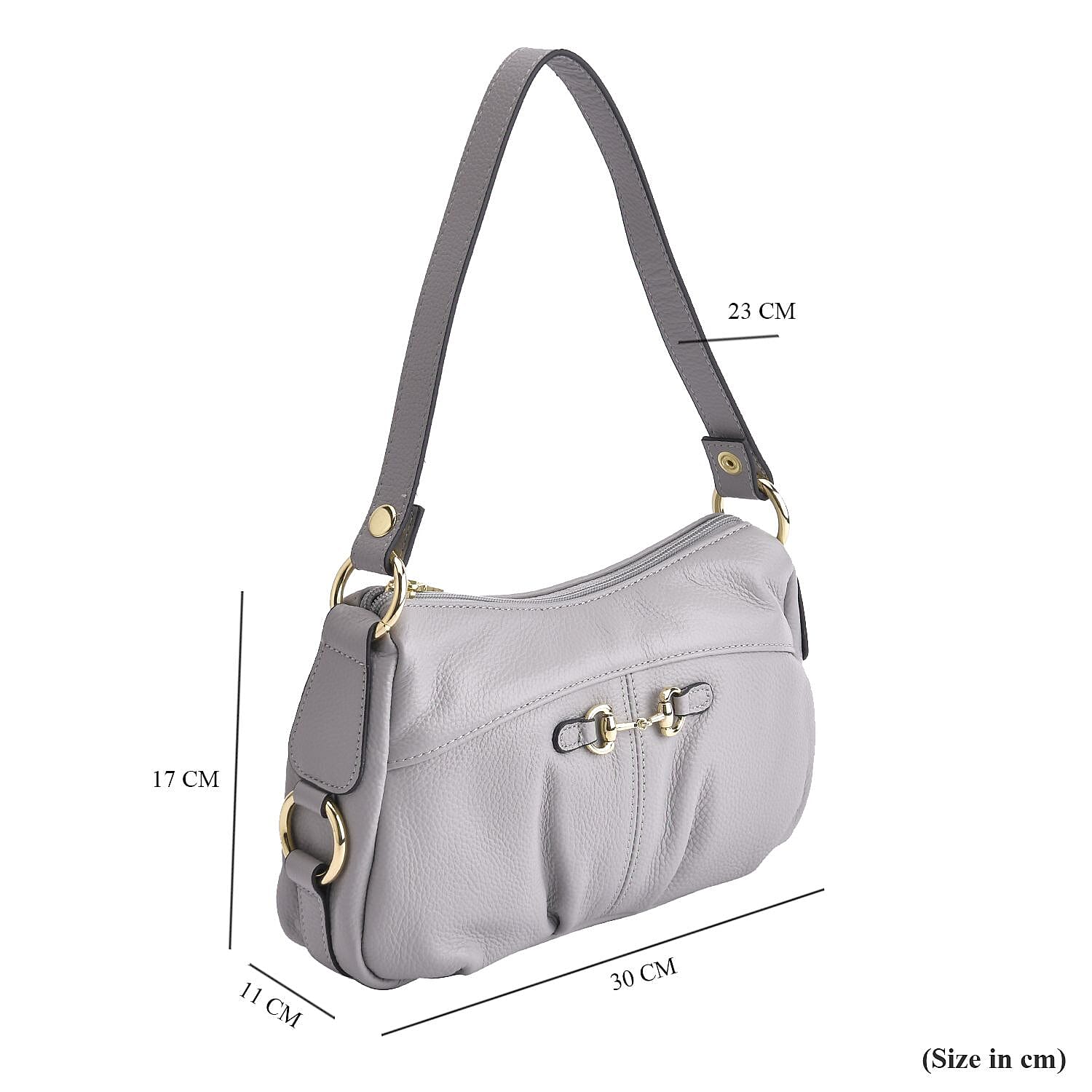 Genuine Leather Crossbody Bag with Detachable Strap - Grey