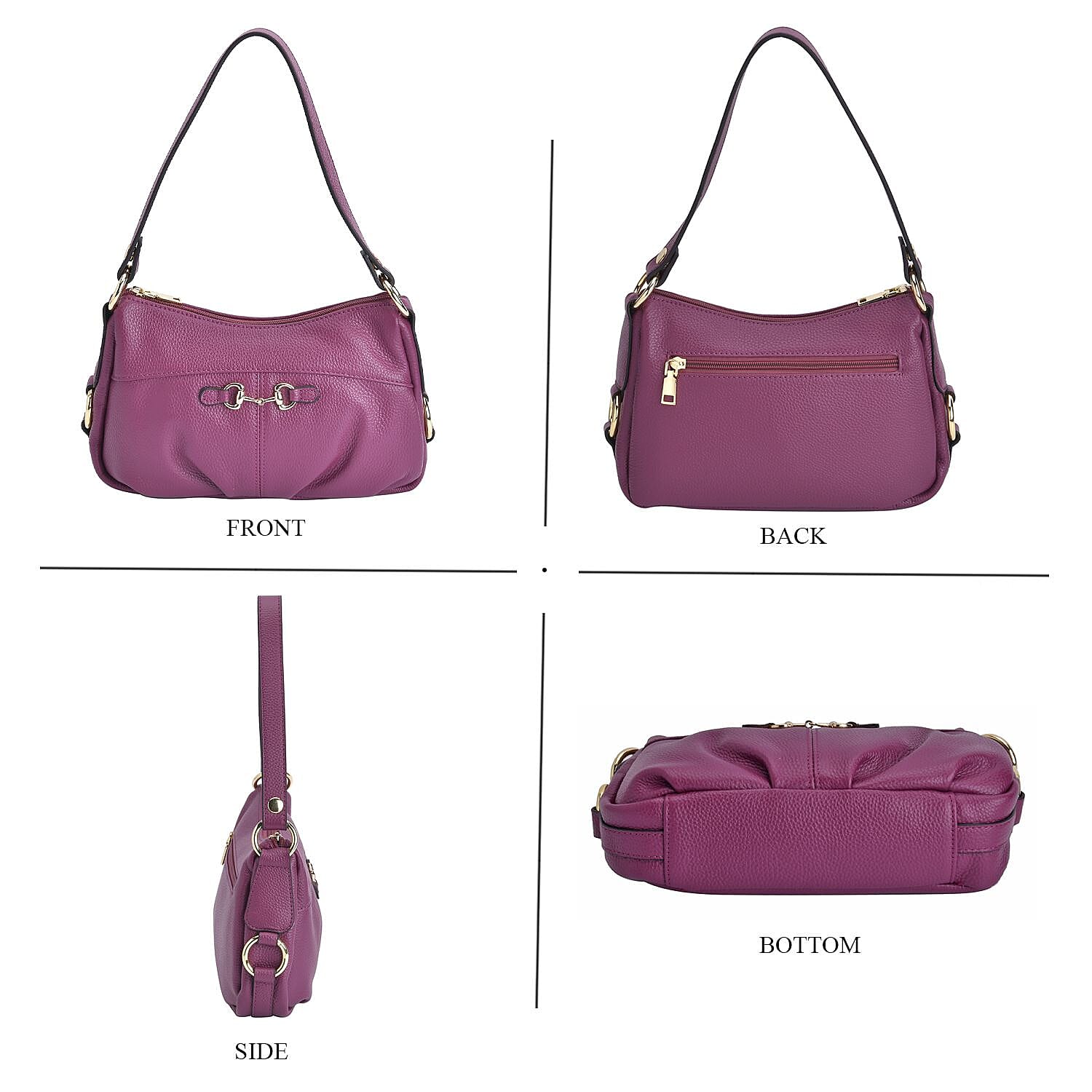 Genuine Leather Crossbody Bag with Detachable Strap - Purple