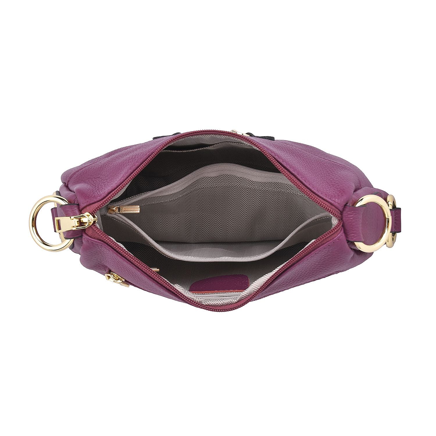 Genuine Leather Crossbody Bag with Detachable Strap - Purple