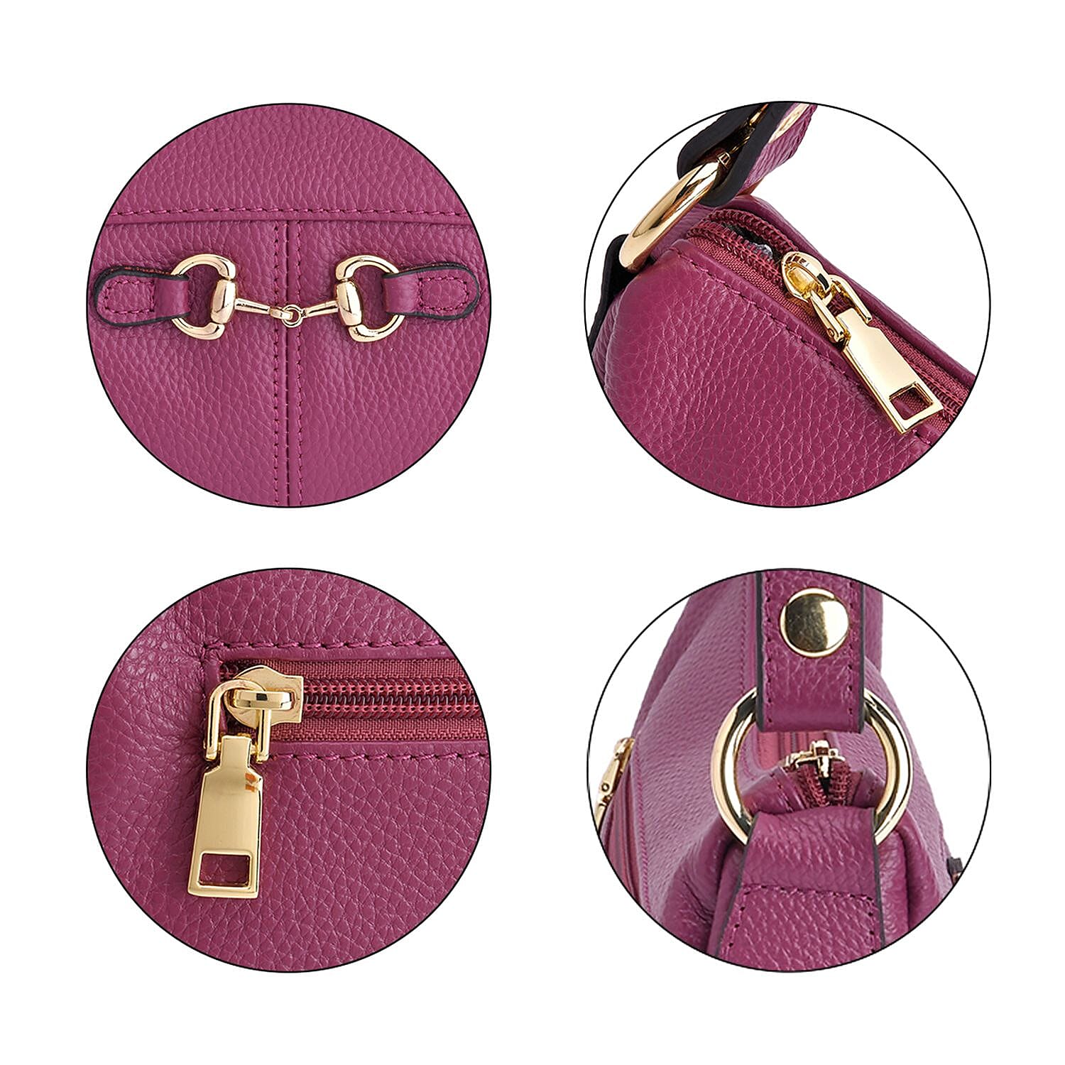Genuine Leather Crossbody Bag with Detachable Strap - Purple