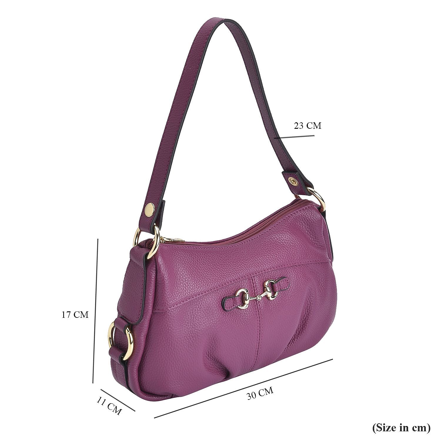 Genuine Leather Crossbody Bag with Detachable Strap - Purple