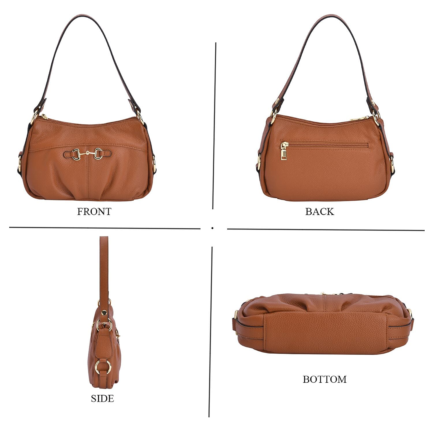 Genuine Leather Crossbody Bag with Detachable Strap - Tan