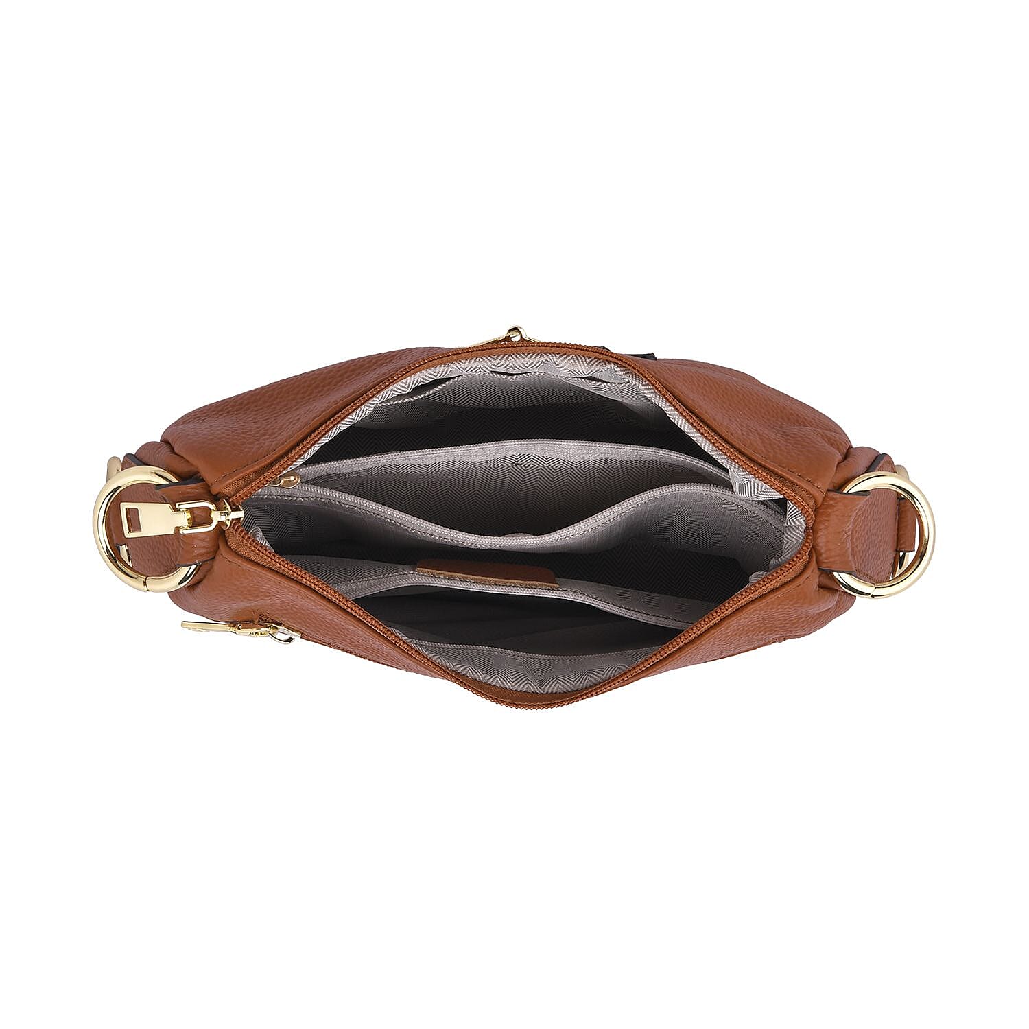 Genuine Leather Crossbody Bag with Detachable Strap - Tan