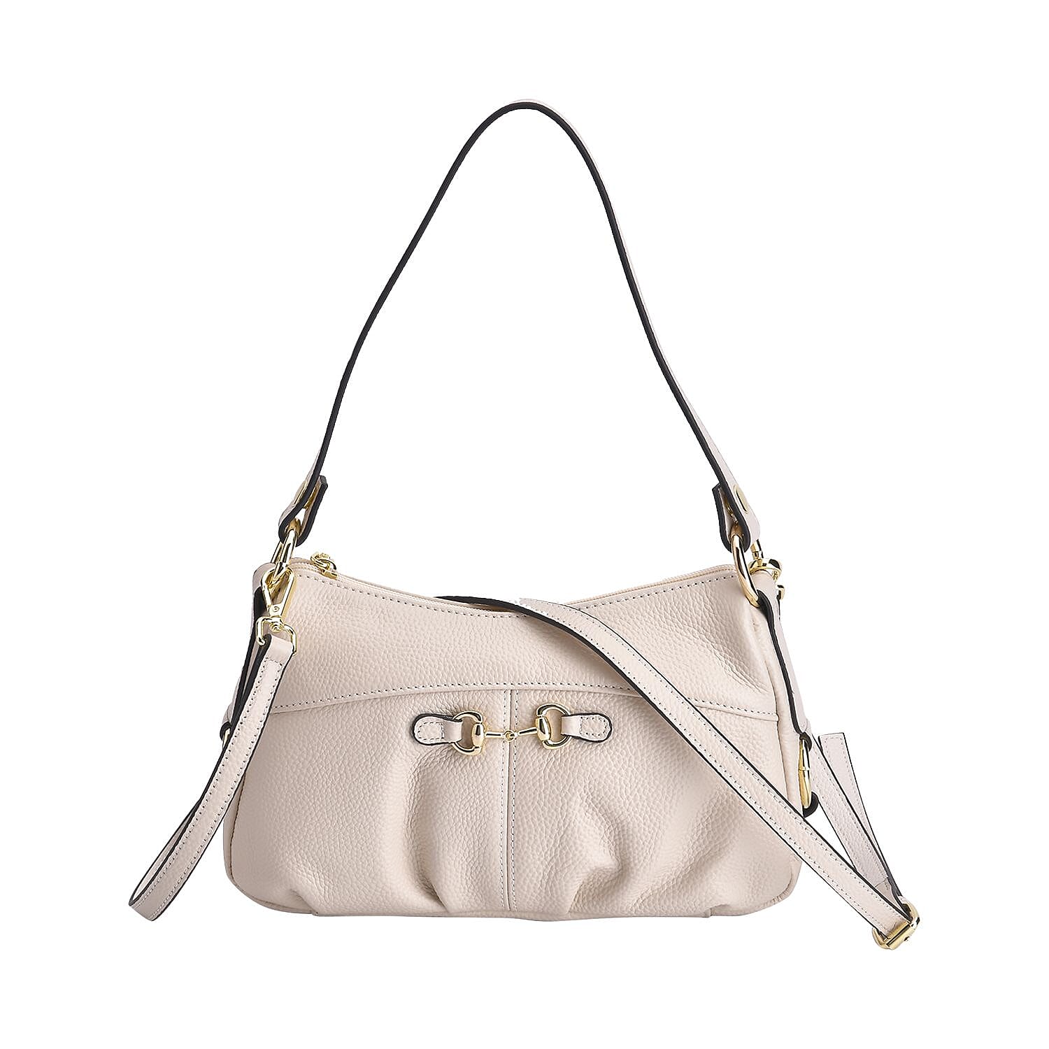 Genuine Leather Crossbody Bag with Detachable Strap - White