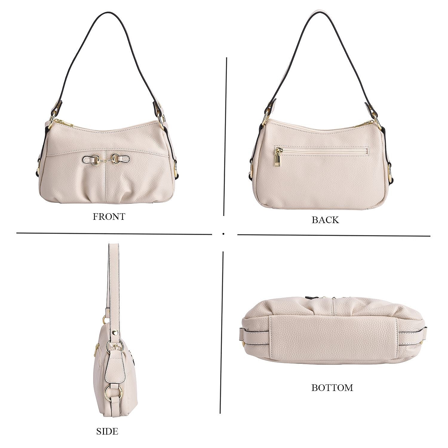 Genuine Leather Crossbody Bag with Detachable Strap - White