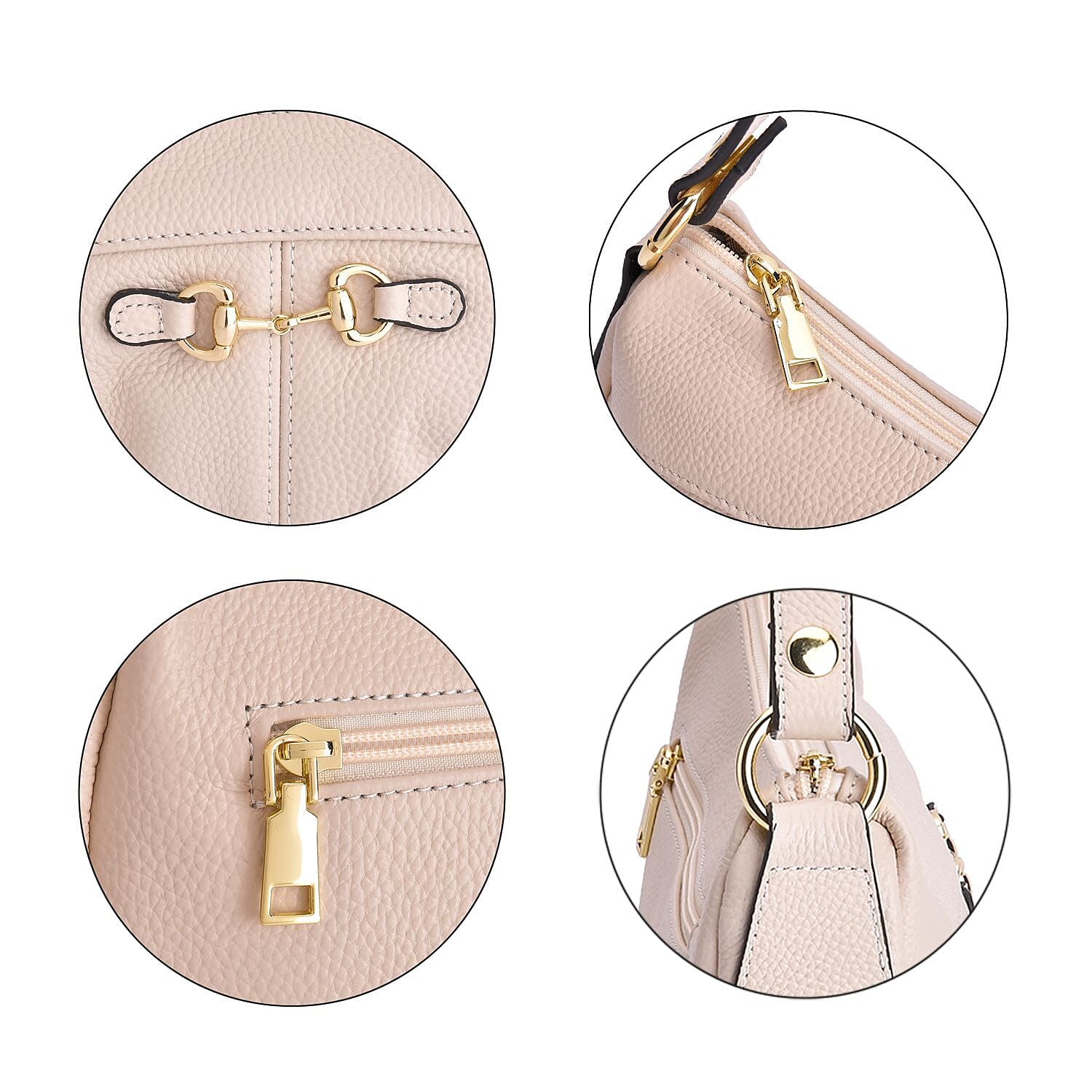 Genuine Leather Crossbody Bag with Detachable Strap - White