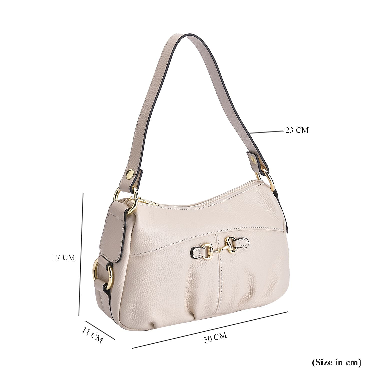 Genuine Leather Crossbody Bag with Detachable Strap - White