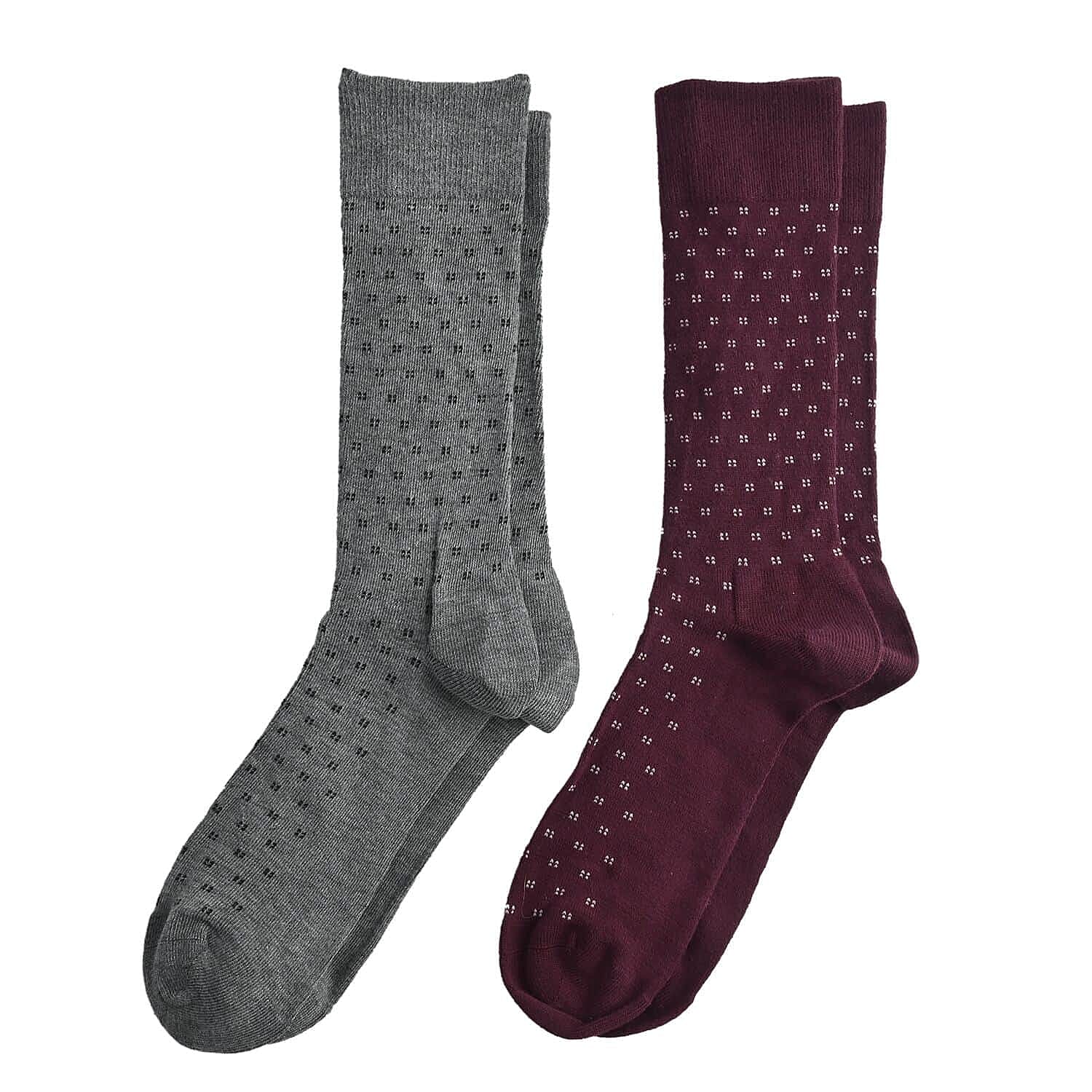 Dr. Scholls Mens 2 Pair Micro Pattern Dress Crew Socks (Size 7-12) - Burgundy & Grey