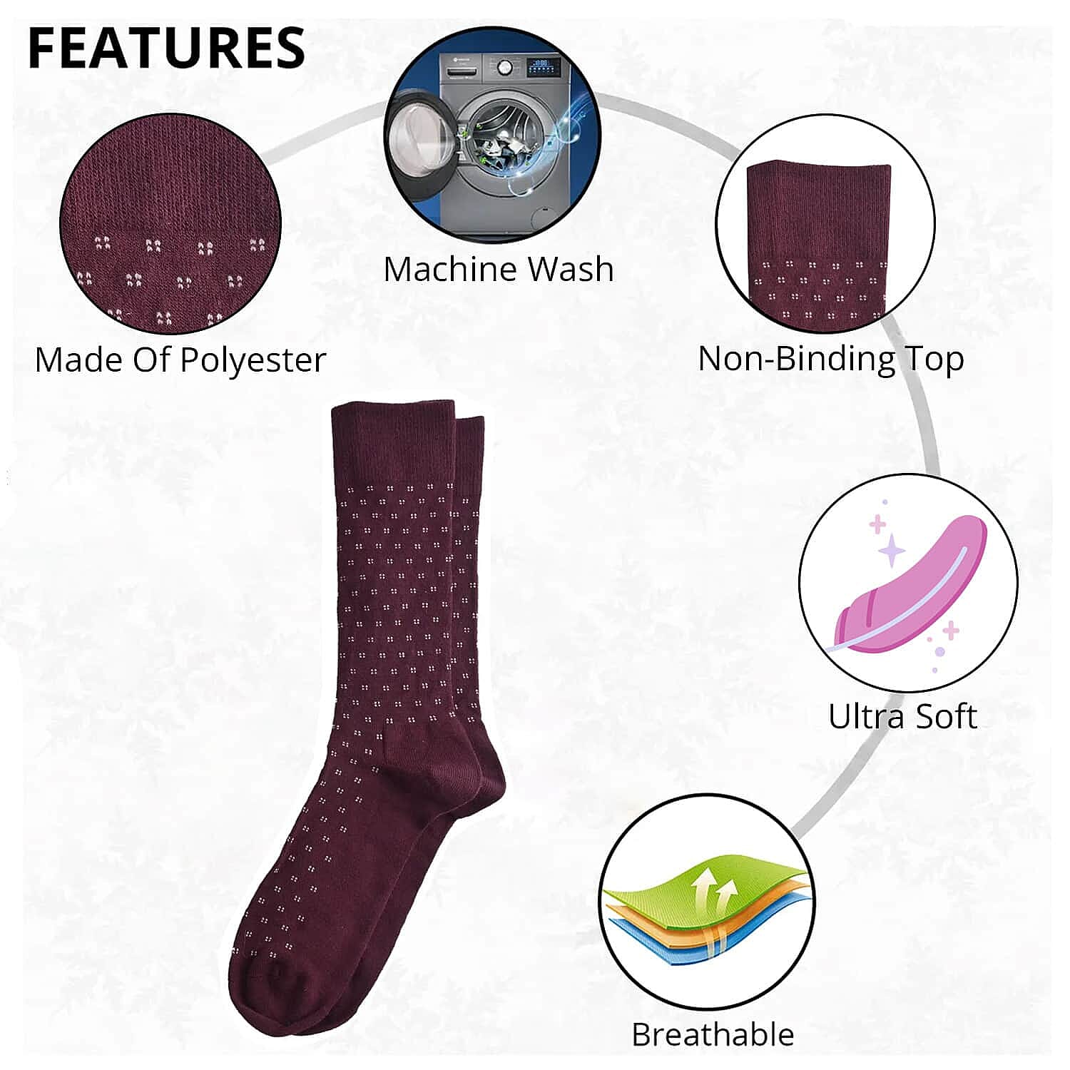 Dr. Scholls Mens 2 Pair Micro Pattern Dress Crew Socks (Size 7-12) - Burgundy & Grey
