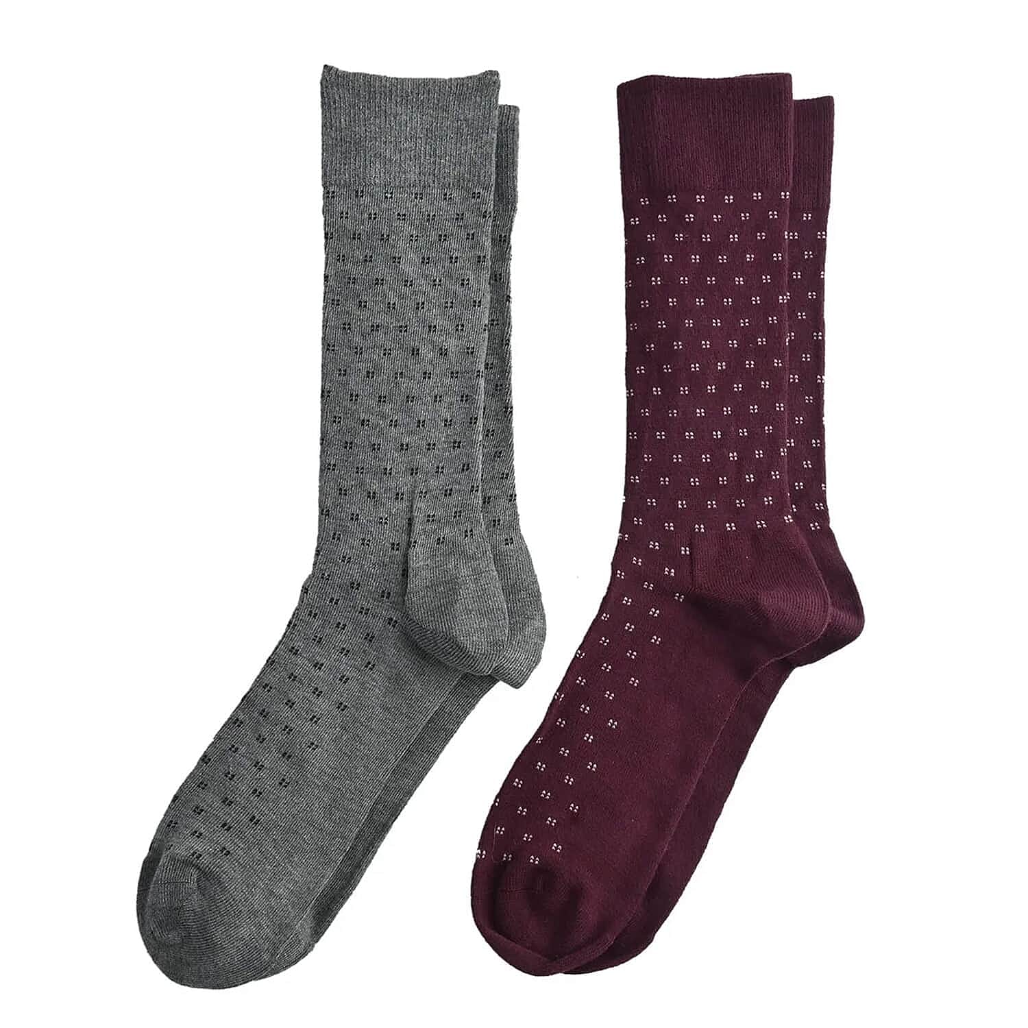 Dr. Scholls Mens 2 Pair Micro Pattern Dress Crew Socks (Size 7-12) - Burgundy & Grey