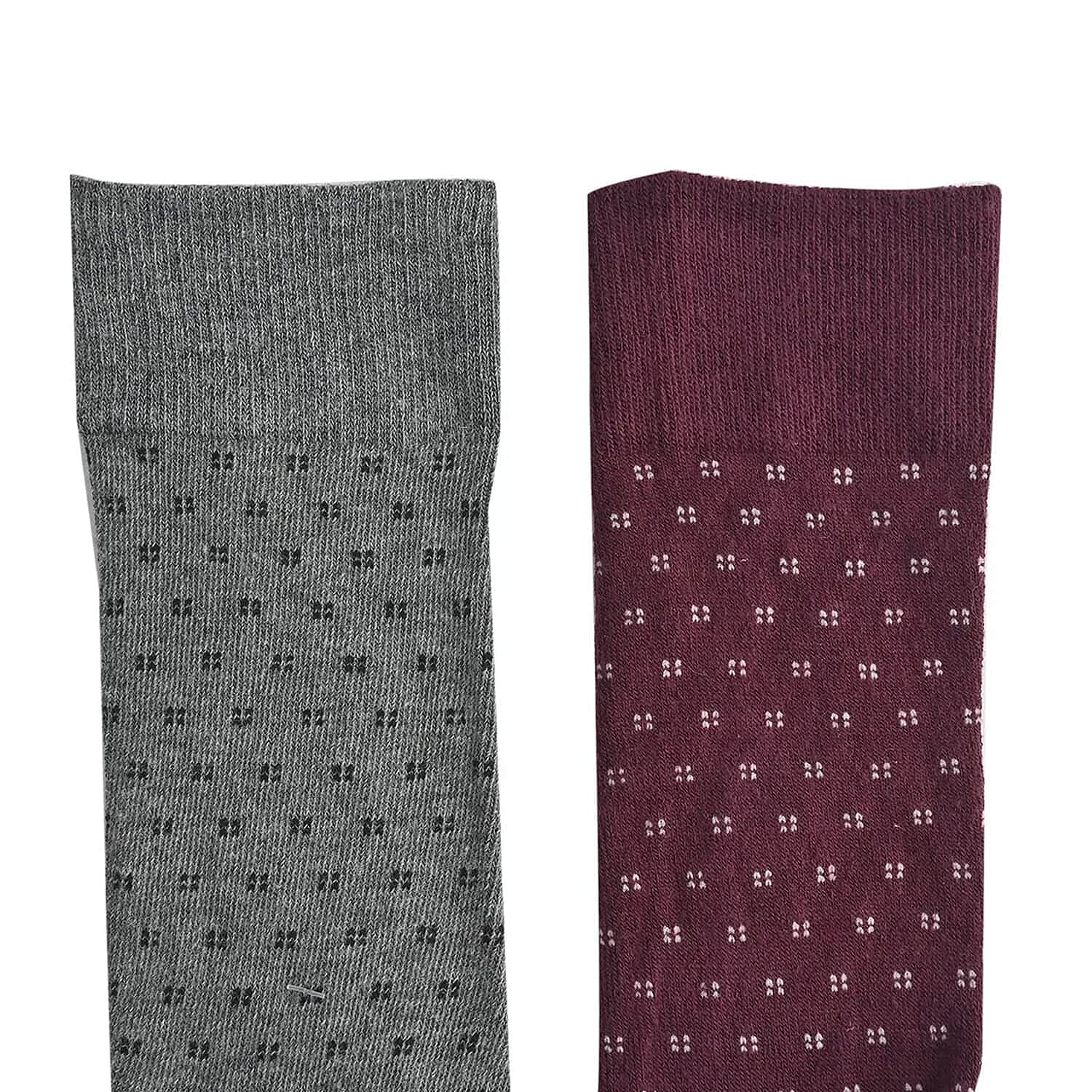 Dr. Scholls Mens 2 Pair Micro Pattern Dress Crew Socks (Size 7-12) - Burgundy & Grey