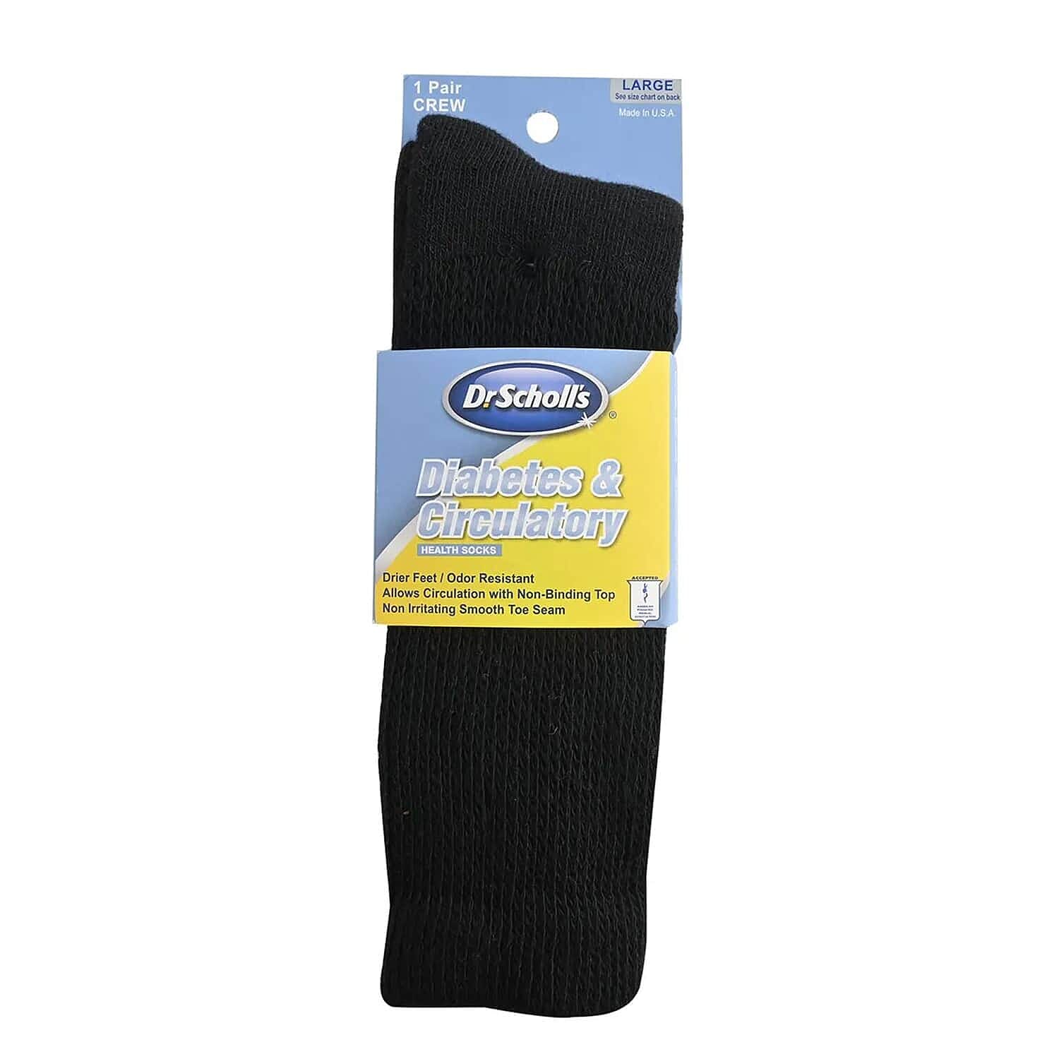 Dr. Scholls Diabetes and Circulatory Crew Socks - Black (Sizes 8-12)