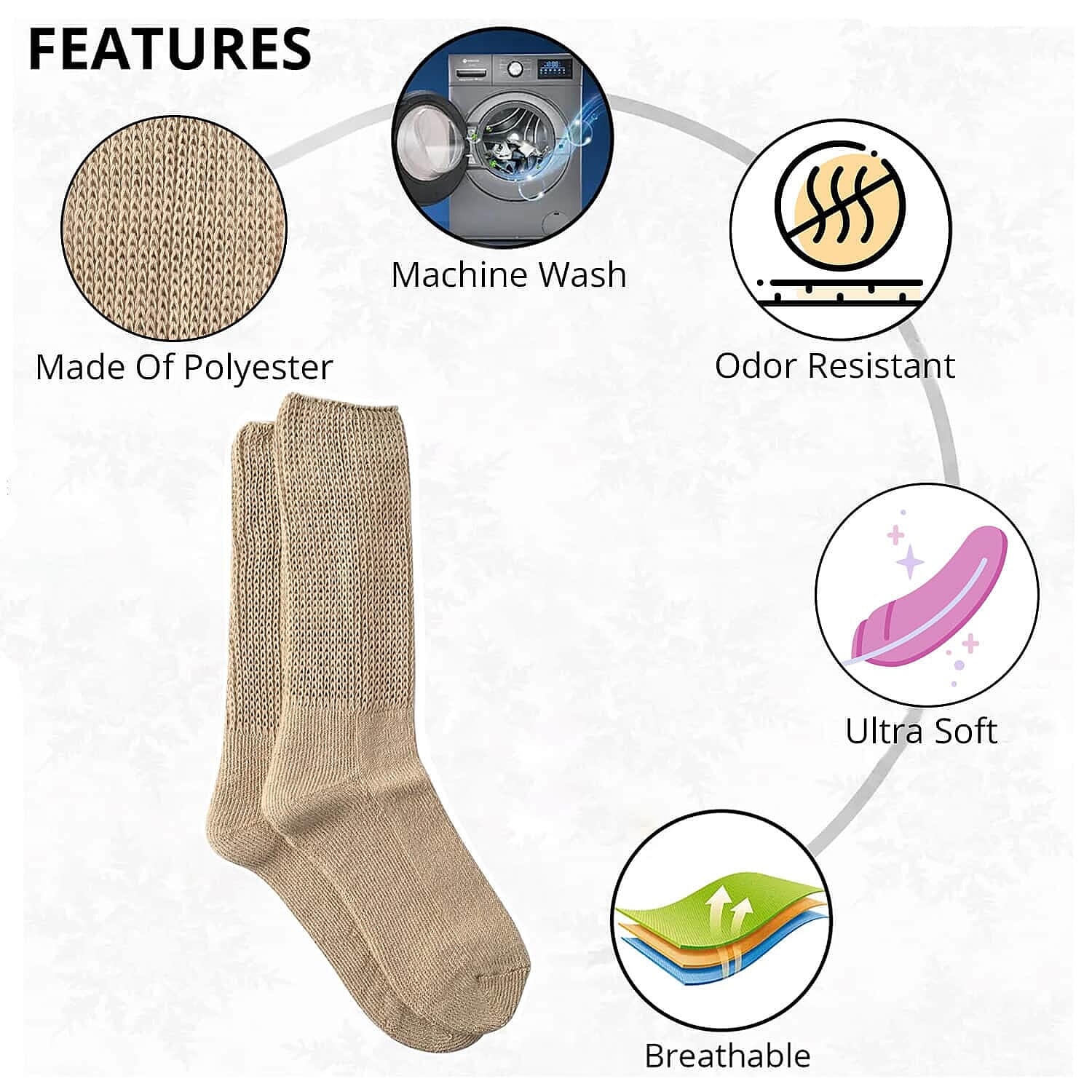 Dr. Scholls Diabetes and Circulatory Crew Socks - Sand (Sizes 4-10, )