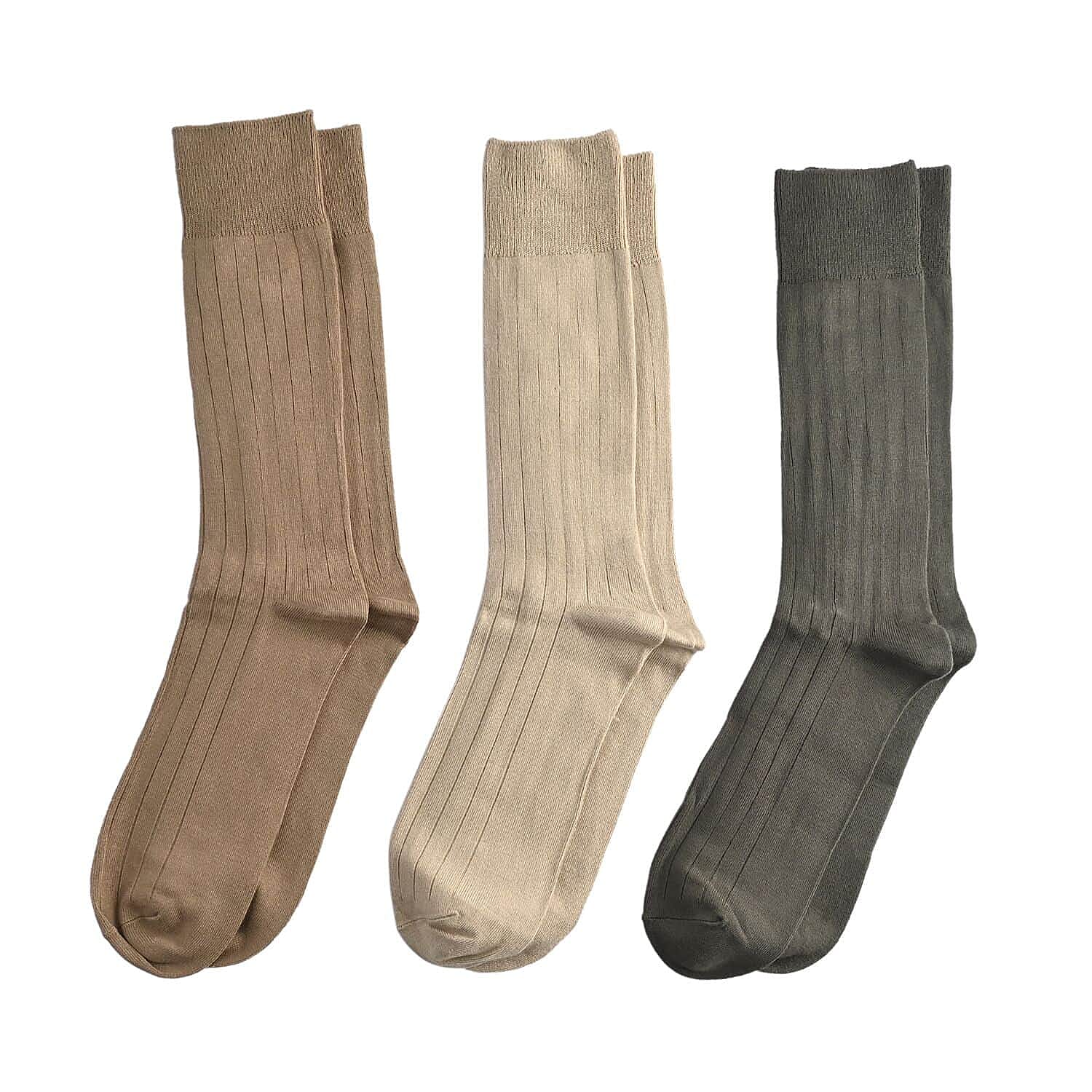 Ike Behar 3 Pair Mens Dress Socks (Size 7-12) - Green, Khaki & Tan