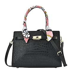 La Marey Genuine Leather Solid Crossbody Bag with Detachable Strap (Size 29x22x13 cm) - Black
