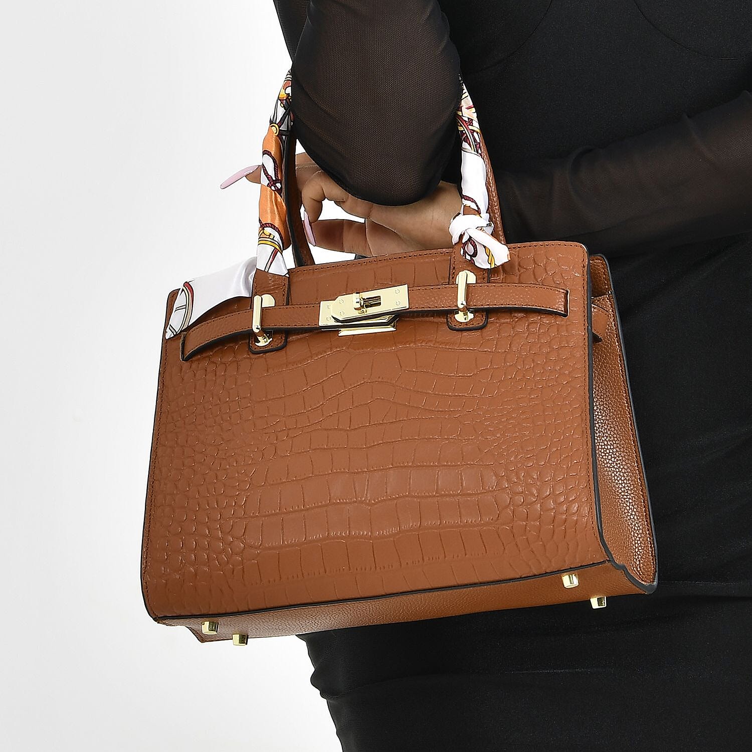 La Marey Genuine Leather Solid Crossbody Bag with Detachable Strap - Tan