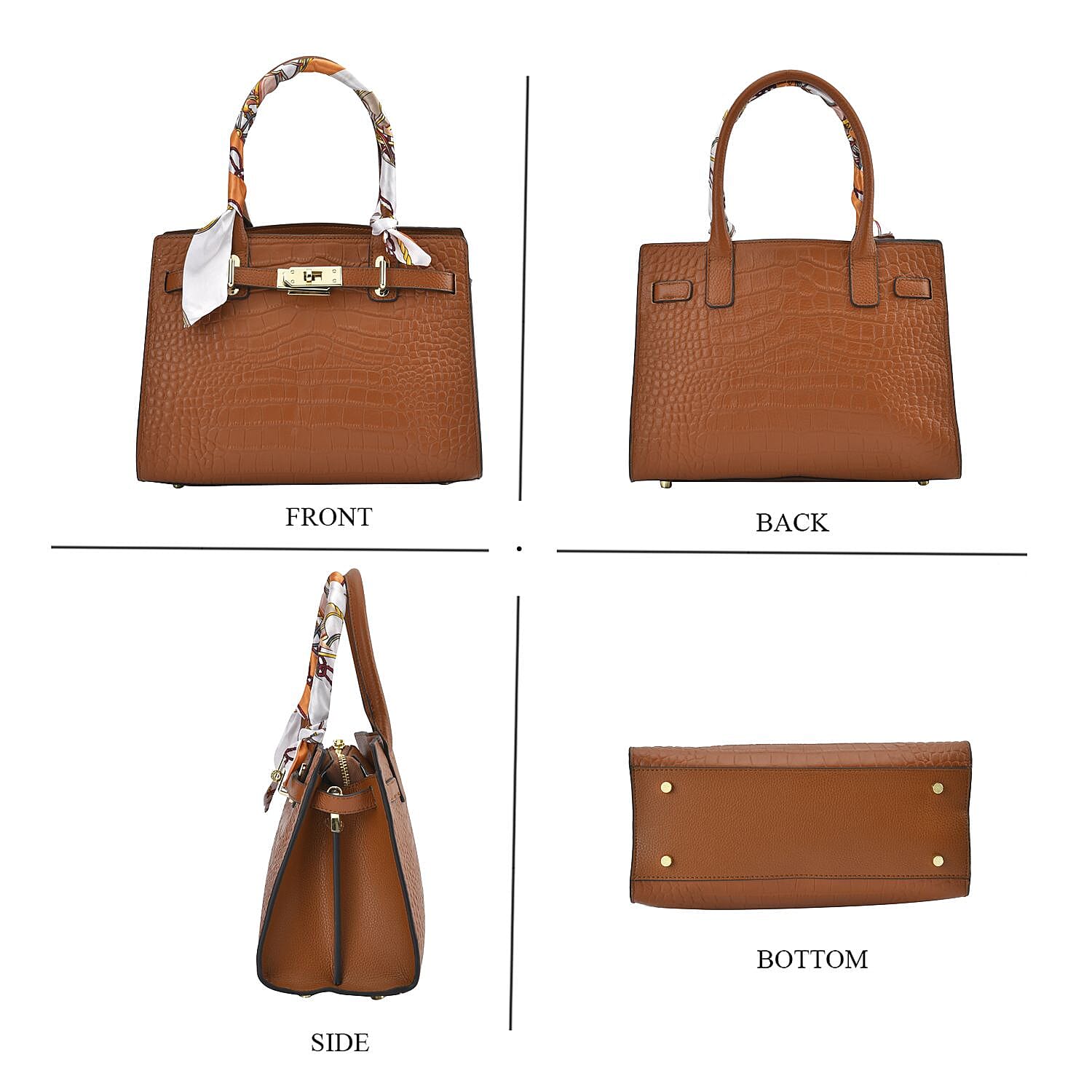 La Marey Genuine Leather Solid Crossbody Bag with Detachable Strap - Tan