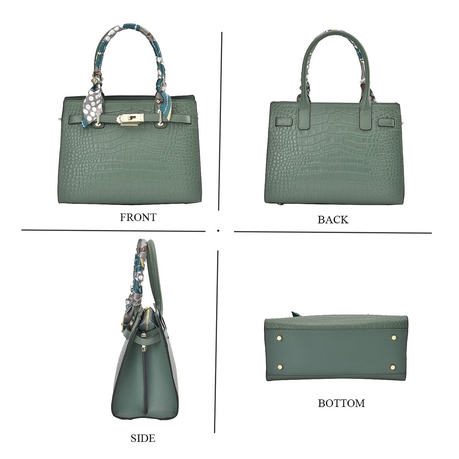 La Marey Genuine Leather Solid Crossbody Bag with Detachable Strap - Green