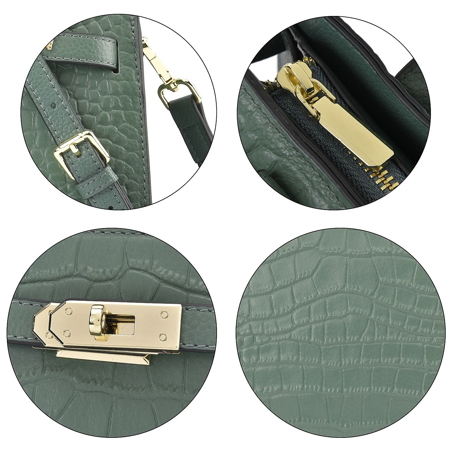 La Marey Genuine Leather Solid Crossbody Bag with Detachable Strap - Green