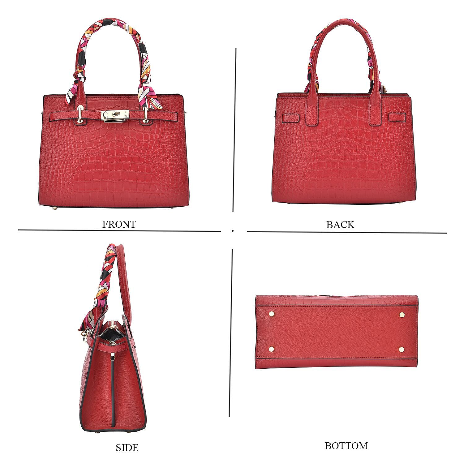 La Marey Genuine Leather Solid Crossbody Bag with Detachable Strap - Red