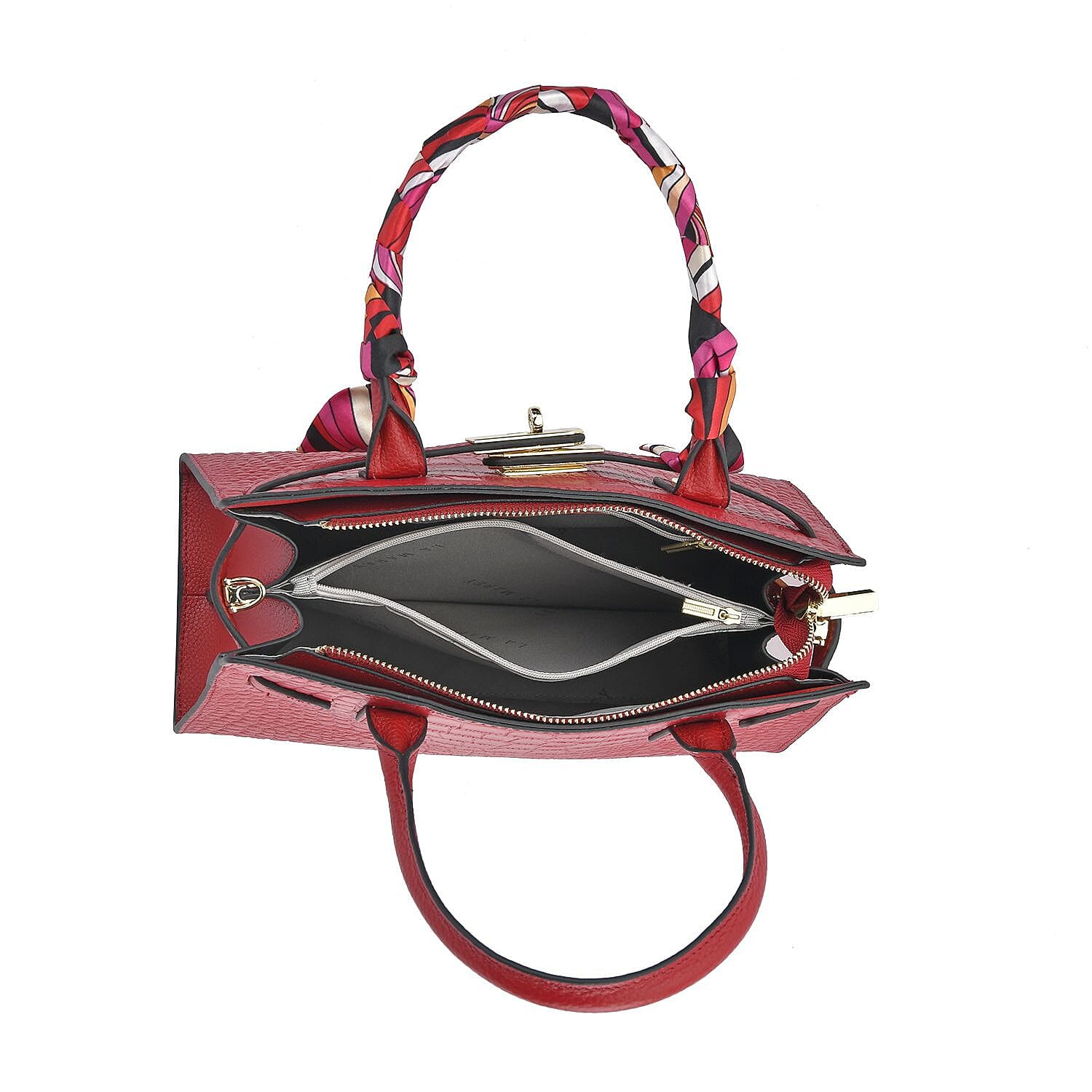 La Marey Genuine Leather Solid Crossbody Bag with Detachable Strap - Red