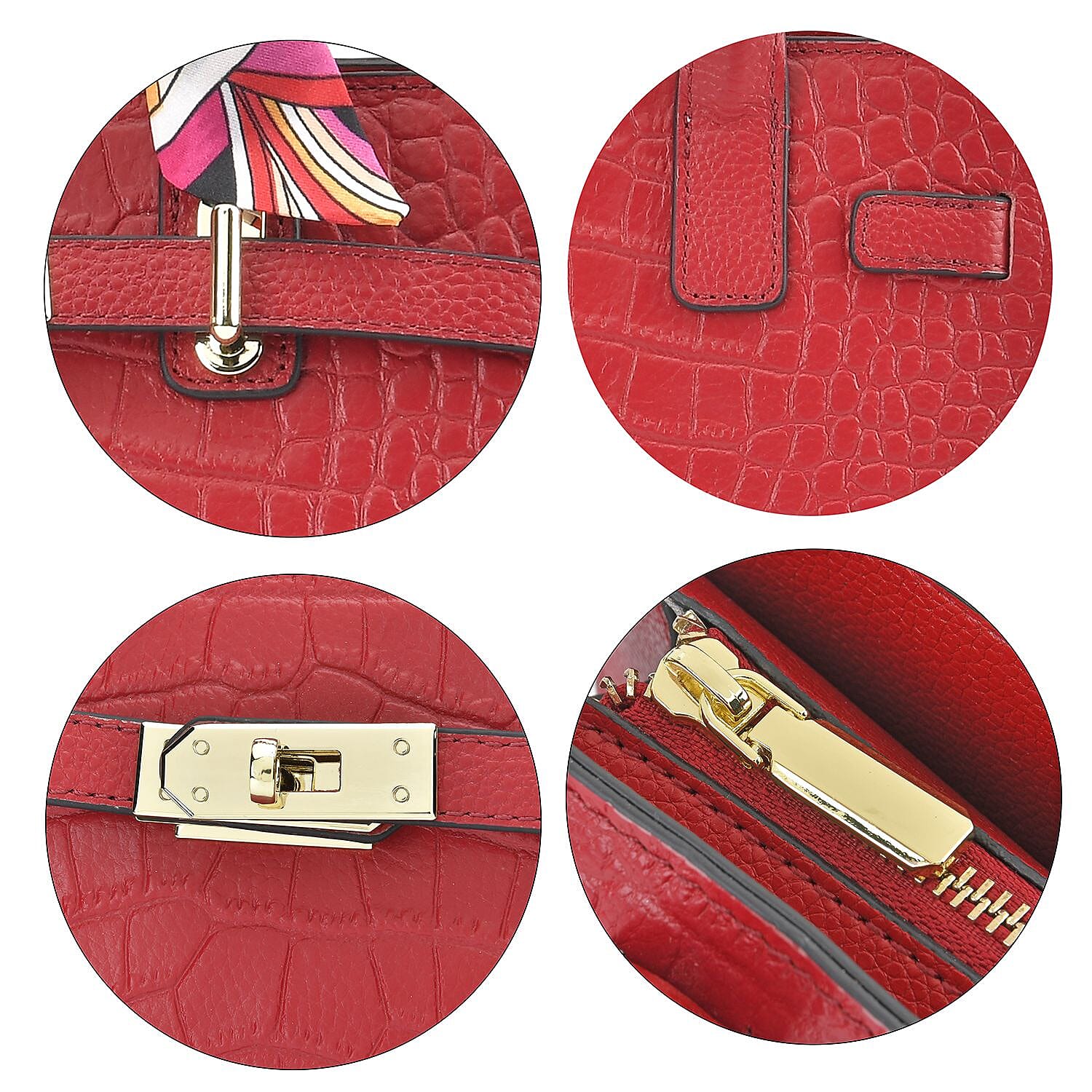 La Marey Genuine Leather Solid Crossbody Bag with Detachable Strap - Red