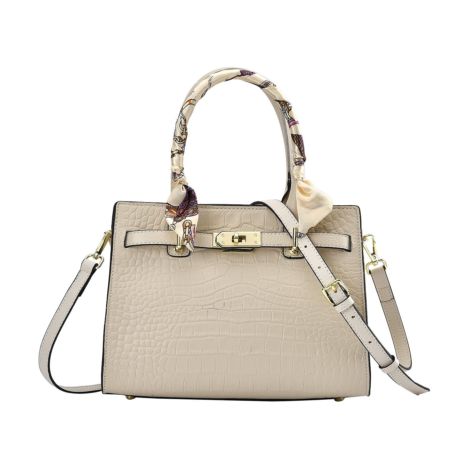 La Marey Genuine Leather Solid Crossbody Bag with Detachable Strap - White