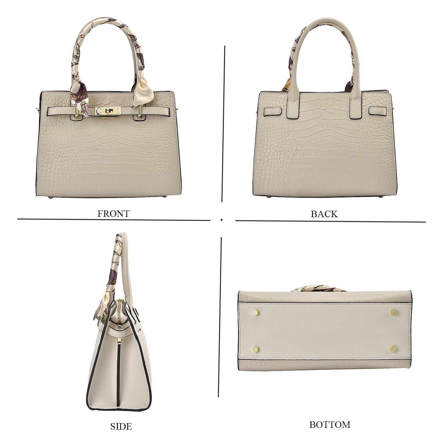 La Marey Genuine Leather Solid Crossbody Bag with Detachable Strap - White