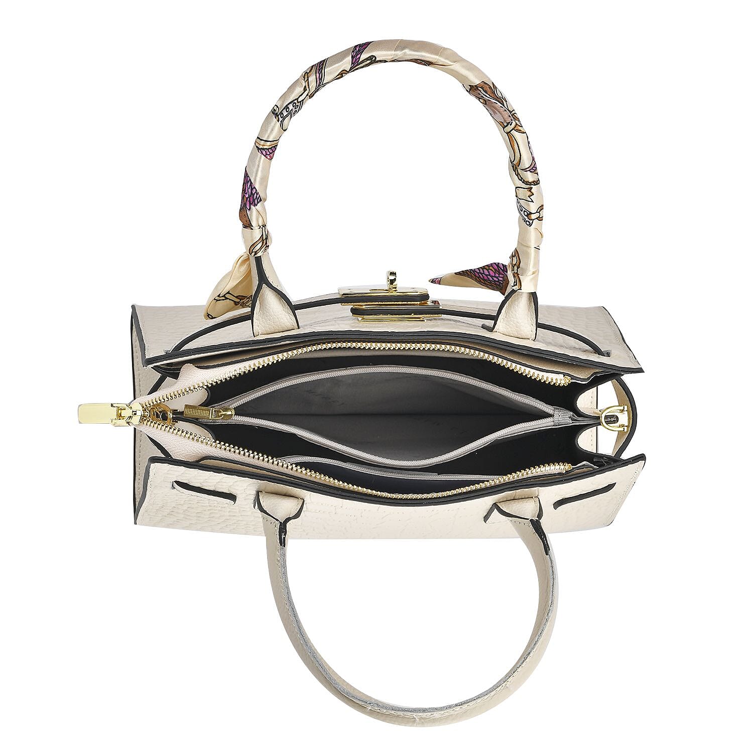 La Marey Genuine Leather Solid Crossbody Bag with Detachable Strap - White