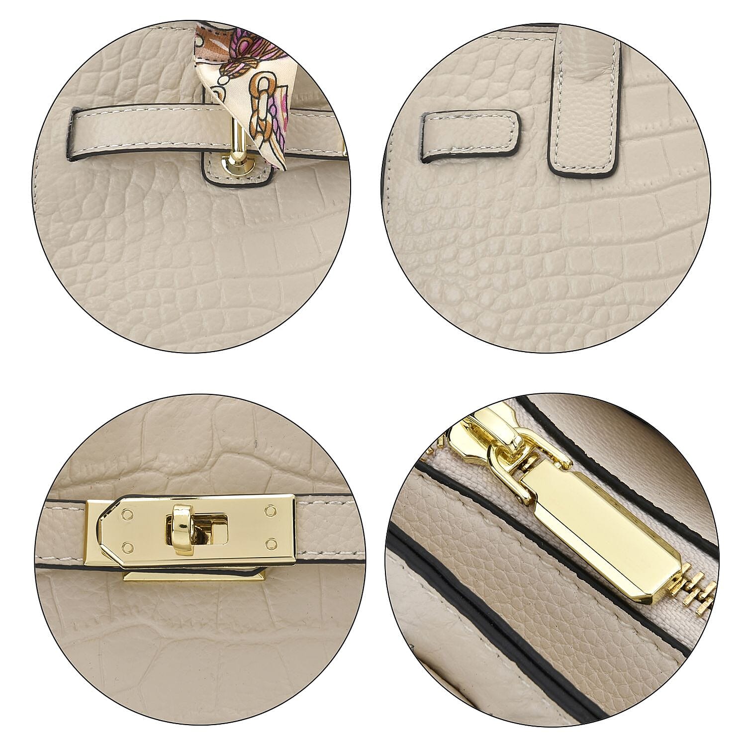 La Marey Genuine Leather Solid Crossbody Bag with Detachable Strap - White