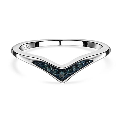 Blue Diamond Wishbone Ring in Platinum Overlay Sterling Silver